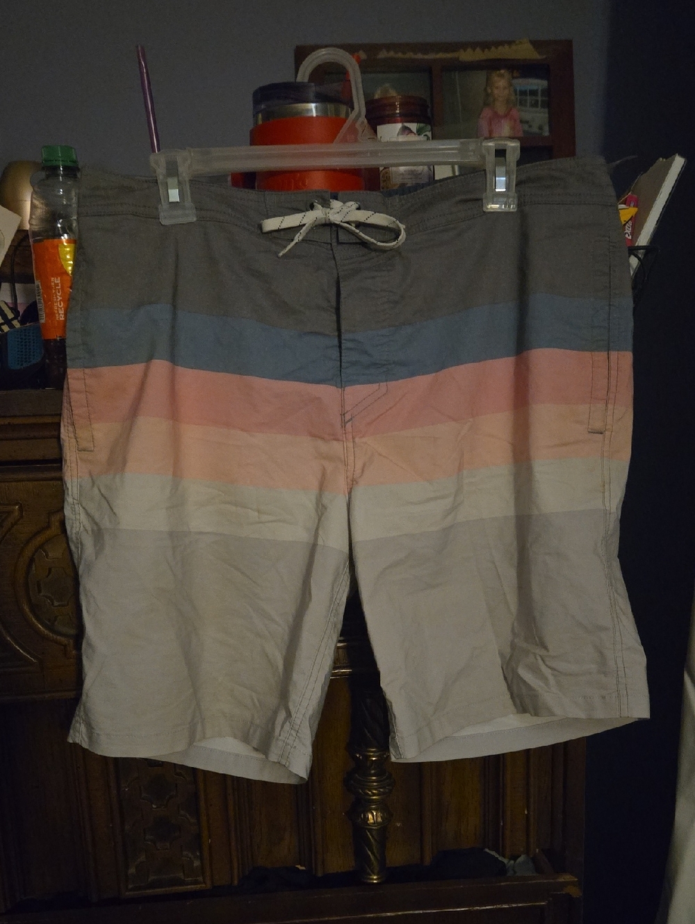 Goodfellow & Co Men’s Striped Swim Board Shorts in Gray, Blue & Pink